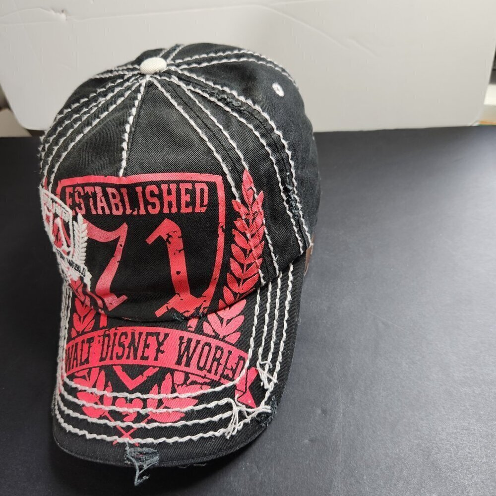Disney Hat Cap Distressed All Over Embroidered Stitching Strap Back - Picture 5 of 11